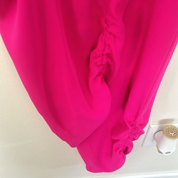 Amanda Uprichard Sateen Smocked Waist Square Neck Ruched Leg Jumpsuit Hot Pink M - Picture 5 of 9